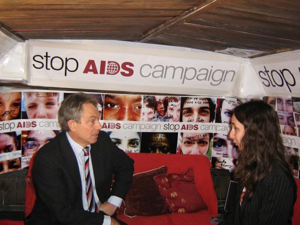 Tony Blair on board the World AIDS Day bus 2005. 
